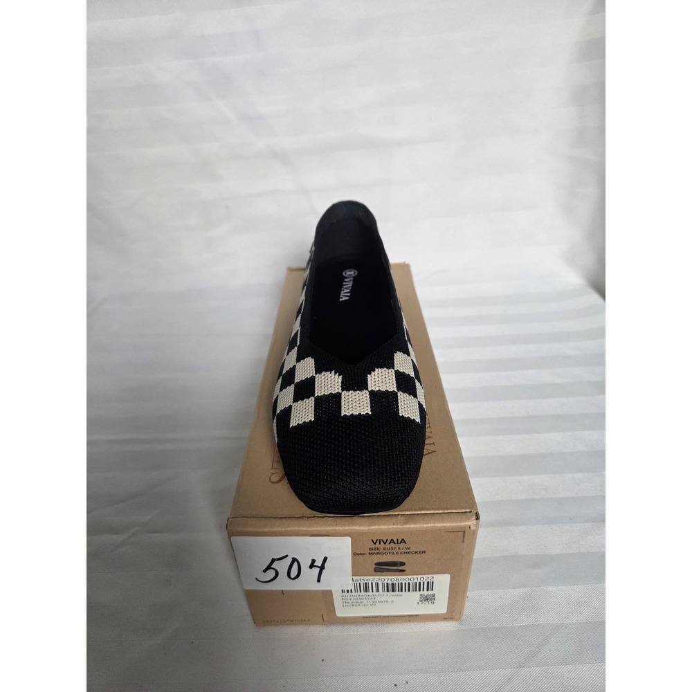 Vivaia Margot 2.0 Checkerboard Square Toe Knit Flats Black Cream US 7 EU 37.5 W - Picture 12 of 16